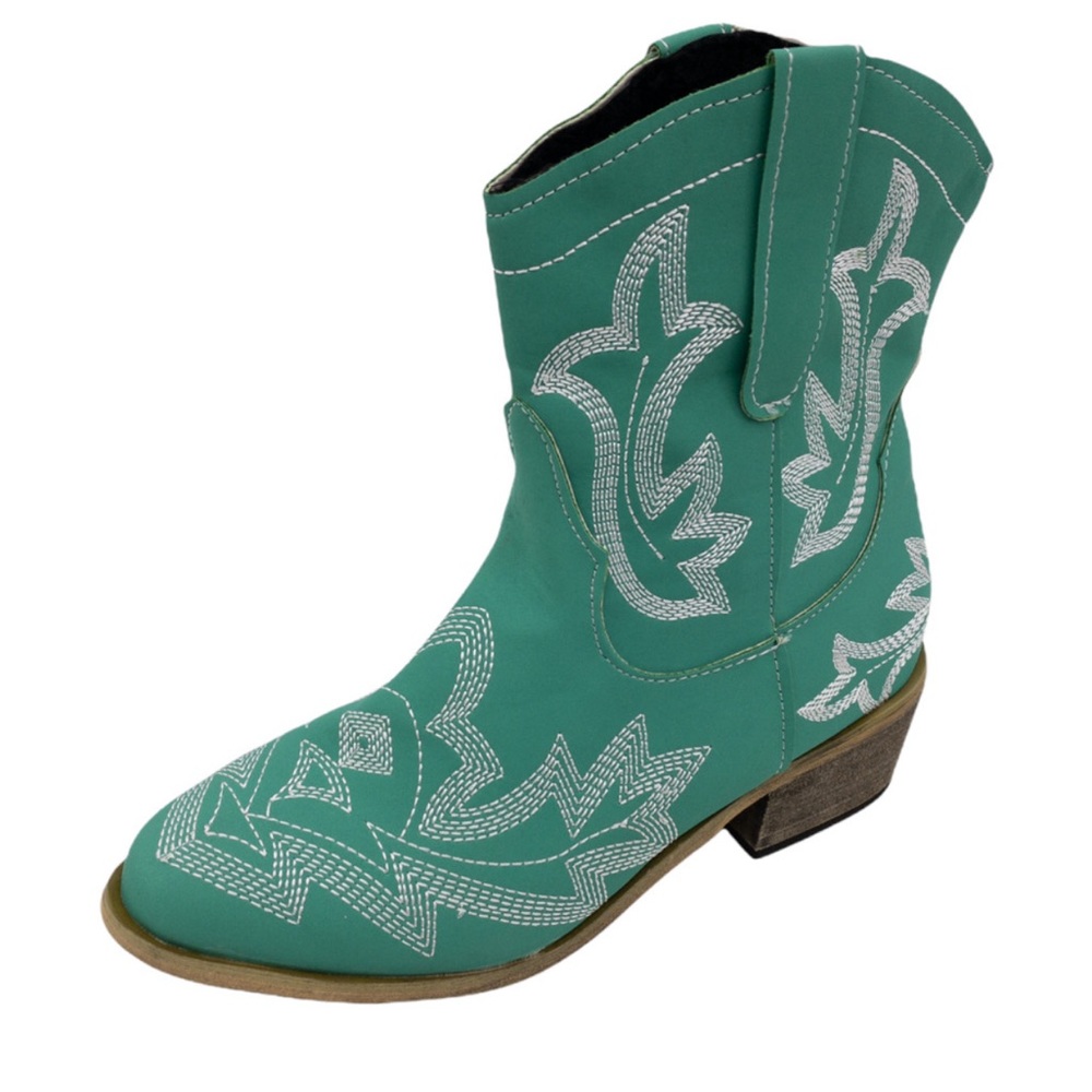 YASIRUN Light Green Embroidered Ankle Cowboy Western Ankle Boots 36 - Picture 2 of 3